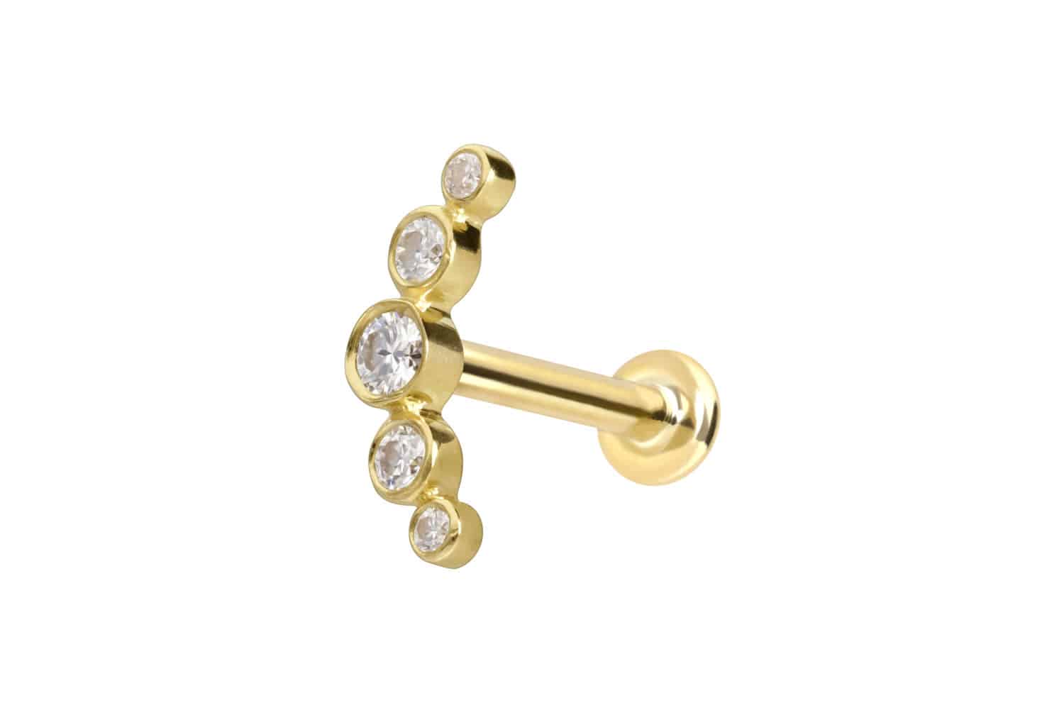 14 Karat Gold Labret Piercing mit Push Fit MOISSANIT-BOGEN
